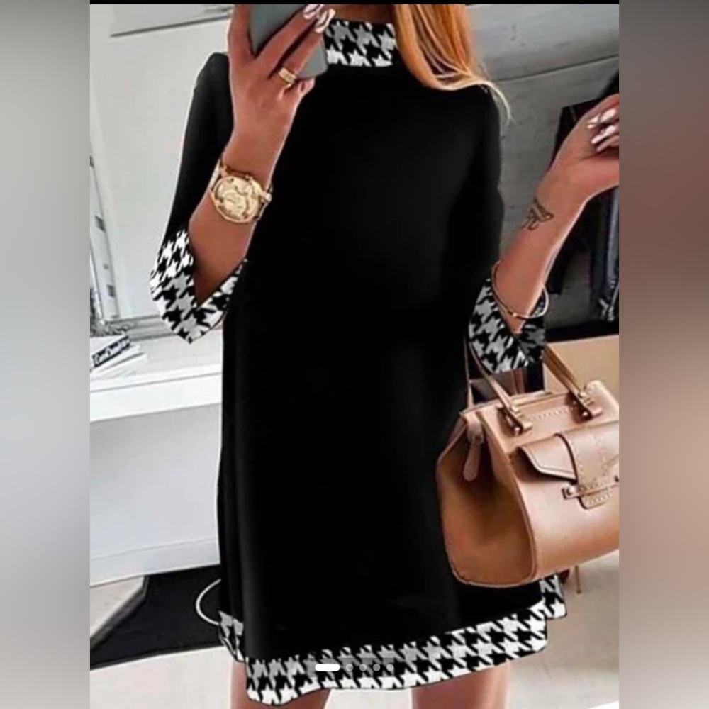 STYLEWE Three Quarter Sleeve Turtleneck Mini Dress Size Women Size Small Black